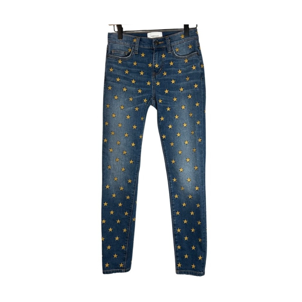 Current/Elliott Gold Star Embroidered Skinny Jeans Blue 25 Celestial Boho